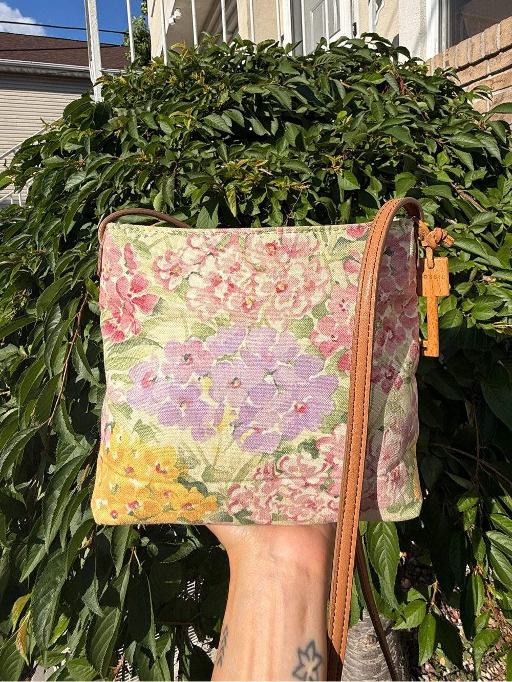 Vintage Fossil Y2K Floral Canvas Crossbody Bag Cottagecore Garden Purse